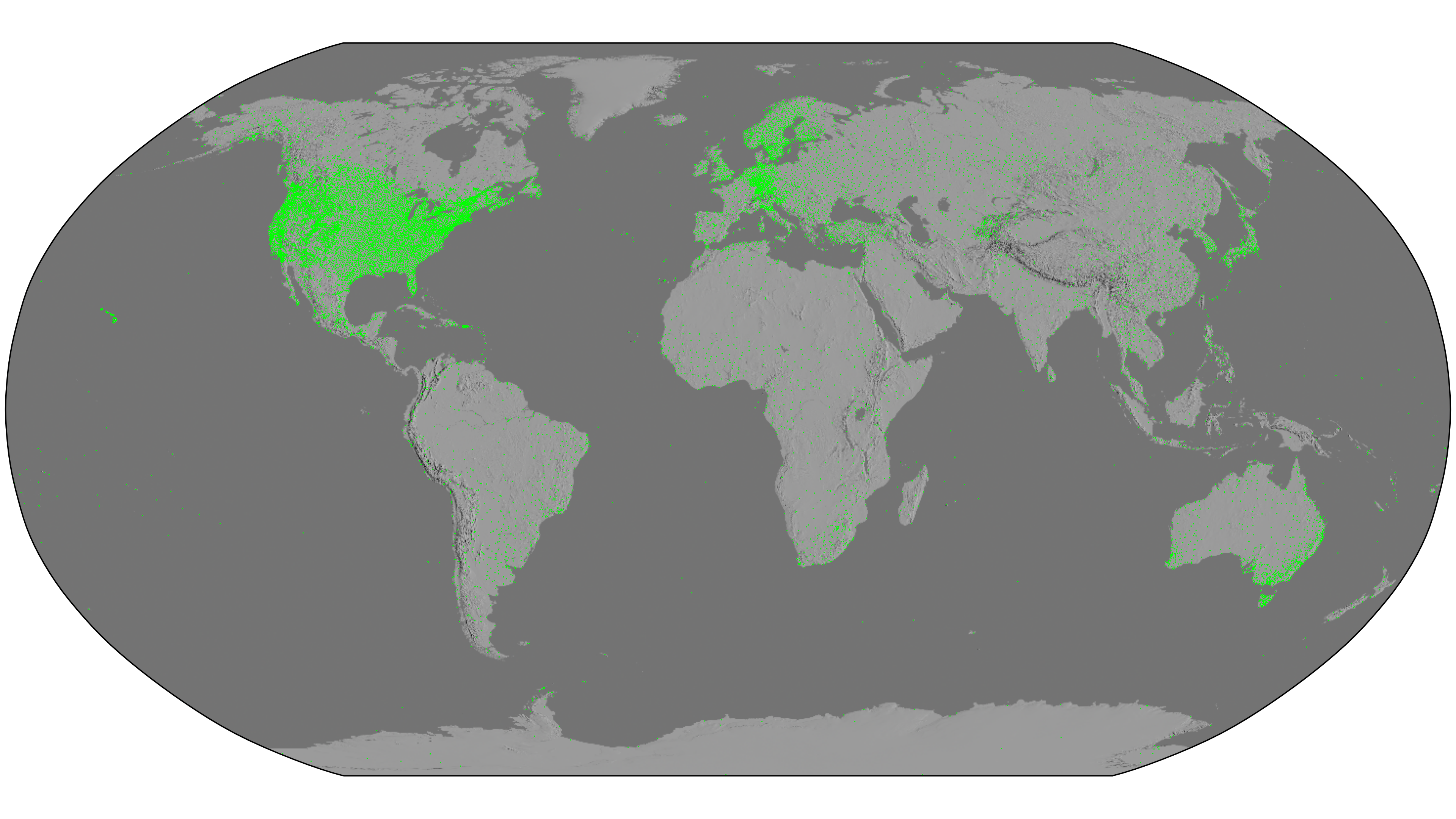 Mapa meteorologických stanic používaných v analýze GISTEMP v4.